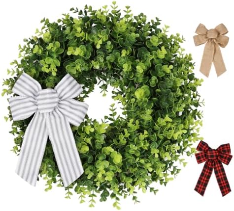 Pansu Boxwood Wreath, Artificial Green Wreath 18 Inch by KuiMen