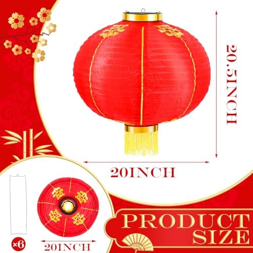 Hortsun 6 Pcs Chinese New Year Lanterns 2026 Lunar New Year Red Lanterns Traditional Hanging Lamp Shade Decor with Golden Tassel for Chinese Spring Festival Vietnamese TET Party Decorations(20 Inch) - Image 3
