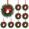 8 Pcs 12 Inch Mini Artificial Norfolk Pine Christmas Wreaths,Small Wreath with Red Ribbon Bow, Red Berry & Pinecone, Indoor Xmas Decor for Cabinet, Kitchen Door, Window, Fireplace Staircase Railing by UJOYOK