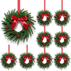 8 Pcs 12 Inch Mini Artificial Norfolk Pine Christmas Wreaths,Small Wreath with Red Ribbon Bow, Red Berry & Pinecone, Indoor Xmas Decor for Cabinet, Kitchen Door, Window, Fireplace Staircase Railing by UJOYOK