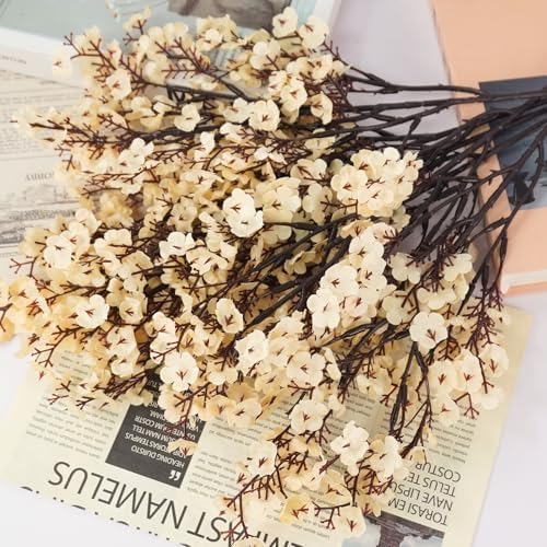 Uieke 30 Pcs Artificial Flowers Baby Breath Faux Champagne Artificial Gypsophila Bouquet Fake Silk Flowers Real Touch for Home Office Kitchen Wedding Wall DIY Room Farmhouse Décor - Image 4