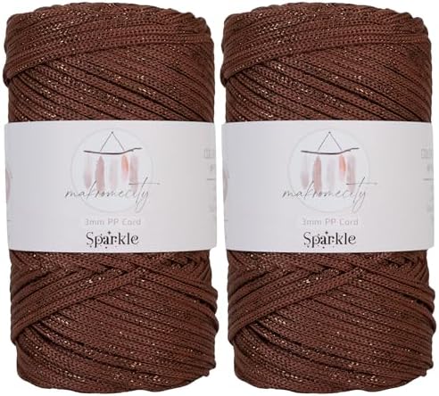 Makromecity Sparkle 2 Skeins of Polypropylene Macrame Cord 3mm x 131 Yards (394 feet) Premium Polyester Macrame Cord for Macrame Art & Crafts for Wall Hangings, Bags, Underplate, Rug by Makromecity