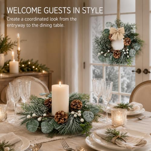 6 Pcs Mini Christmas Wreaths for Kitchen Cabinet Front Door with Bow - Image 2