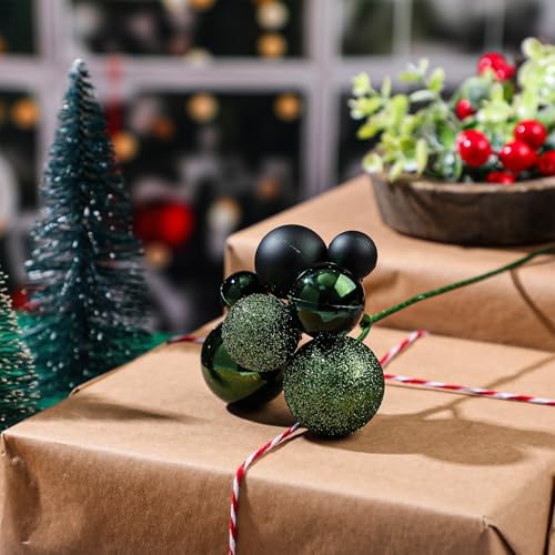 Daifunli 8 Pcs Dark Green Christmas Tree Picks 7.87 Inch Christmas Balls Ornaments Xmas Hanging Decorations for Xmas Tree Topper DIY Wreath Holiday Floral Vase Fillers Crafts Home Decor - Image 3