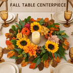 24 Inch Fall Wreath for Front Door with Pumpkins, Sunflowers & Berries - Image 4
