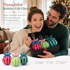 Thenshop 6 Pcs Color Stripes Glass Christmas Tree Ornament with Velvet Bow - Image 6