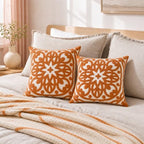 Alysheer Boho Embroidered Throw Pillow Cover 18"x18" Set of 2, Burnt Orange - Image 2