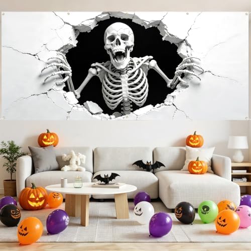 7x16FT Skull Break Wall Halloween Garage Door Banner Skeleton Happy Hallowen Garage Door Cover for Hallowen Decoration - Image 6