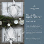Elrene Home Fashions Villeroy & Boch Metallic Brushstroke Modern Linen Blend Placemat Set, 14 Inches x 20 Inches, Set of 4, White and Silver - Image 3