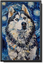 Metal Sign Vintage Tin Sign Alaskan Malamute Starry Night Elegance Majestic Malamute and Night Sky for Home Lodge and Seasonal Decor Corrosion Resistant Aluminum 8×12 Inches with Metal Frame by YmyooForTinSign
