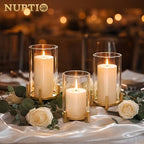 NUPTIO Gold Pillar Candle Holder: Hurricane Glass Candle Stands with Sleeve - Image 2