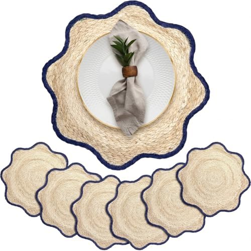 Jingmore 6 Pcs 15 Inch Handwoven Scalloped Placemat,Blue by Jingmore