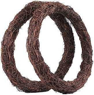 Natural Grapevine Wreath for Crafts - 14 Inch Round Rattan Twig Wreath Base - DIY Wreaths Making Supplies for Decor - 2 Pack by Temfmy