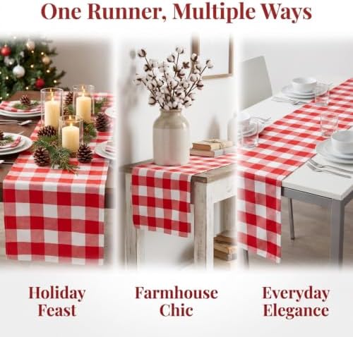 ShinyBeauty 4 Packs Checkered Table Runners 72 Inches Long Red and White Table Runner Christmas Plaid Linen for Farmhouse Dinning Tables Cotton Gingham Fabric Table Decor(14"X72") - Image 5