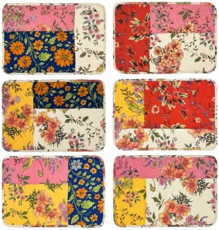 6-Piece Floral Patchwork Quilted Placemats, Original by ArtPineconeHome