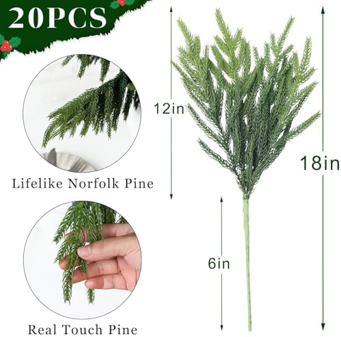 20Pcs 18"Lifelike Touch Artificial Christmas Norfolk Pine Branches for Vase - Image 6