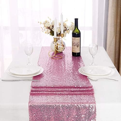 Rose Pink Sequin Table Runner 6 Pack, 12''x108 Glitter Table Runner - Image 2