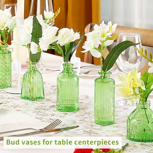 Charm Glass Bud Vases, Small Flower Vases in Bulk for Centerpieces, Vintage Mini Vases for Wedding Decor, Home Table Decorations Diffuse Bottles,Ideals (Pack of 30,Light Green) - Image 2