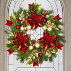 24" Christmas Wreaths for Front Door with Lights & Poinsettia Flowers by ICXSeasonalFlowersGardenDecor
