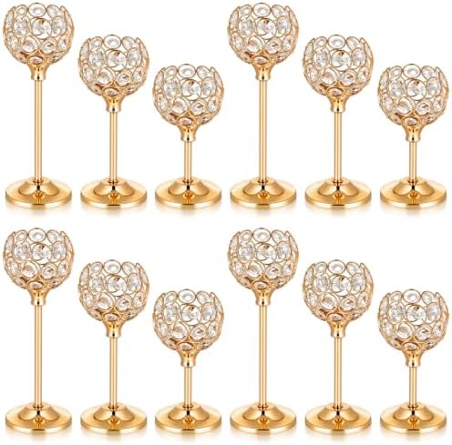 12Pcs Gold Crystal Candle Holders, Tall Bling Bowl Candelabra Centerpiece by Unknown