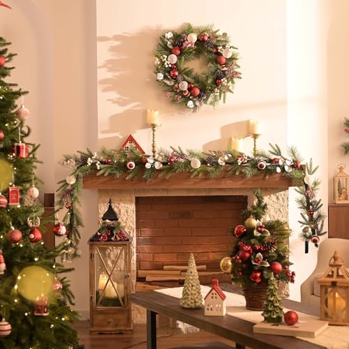 Valery Madelyn 24" Pre-Lit Christmas Wreath for Front Door with Light - Image 2