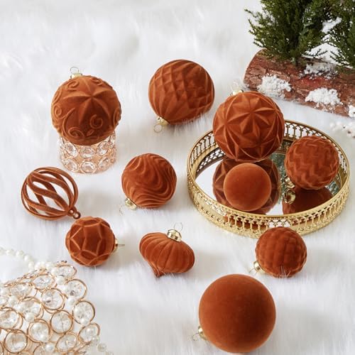 30pcs Velvet Christmas Ball Ornaments, Flocked Shatterproof Christmas Ornaments Hanging Xmas Tree Decorations Set for Home Party Holiday Decor (Multi-Size, Orange) - Image 5