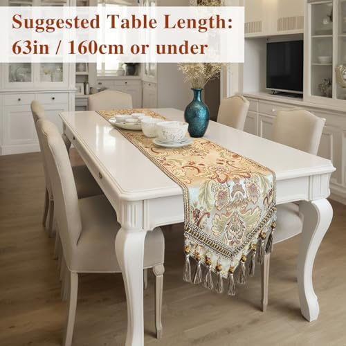 kilofly Elegant Floral Brocade Jacquard Table Runner Tassels (89 x 12 inches) - Image 4