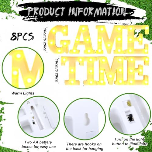 Aurelema 8 Pcs Game Time Football LED Letter Lights Sign Decorations - Image 3