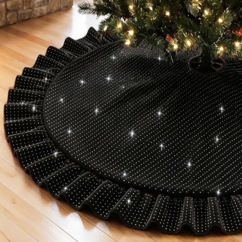 Halloween Black Tree Skirt, 60‘’ Velvet Christmas Tree Skirt Large, Sequins by FUHSY