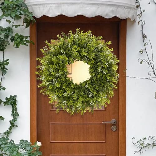 28'' Large Boxwood Wreath for Front Door Porch Window Artificial Boxwood Leaves with White Seed Greenery Outdoor Indoor Wreath for Home Farmhouse Wall Decor Spring Summer Fall All Seasons (Green) - Image 6