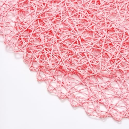 IcosaMro Round Woven Placemats Set of 12 for Dining Table, 15 Inches Paper Boho Decorative Circle Place Mats for Wedding Christmas Thanksgiving Day Holiday Dinner (Pink) - Image 3