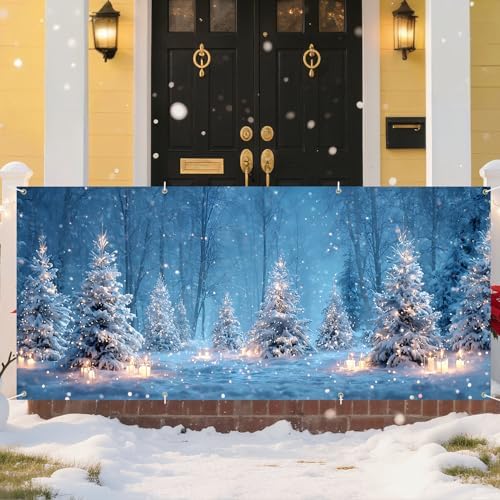 Winter Wonderland Garage Door Banner – Snowy Forest with Candlelight Scene – Holiday Outdoor Decoration for Home or Events - Image 4