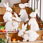 Yuntau 5 Pcs Easter Welcome Porch Sign Large Wooden Bunny Standing Porch Sign Easter Bunny Outdoor Decor with Ribbon for Front Door Indoor Outdoor Yard Garden Decor - Image 4