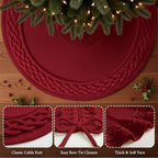 VOXOR 48 Inch Christmas Tree Skirt, Large Chunky Knitted Tree Skirt with Bow Tie Closure, Burgundy Vintage Tree Skirts for 7 & 7.5 & 8 Feet Trees, Farmhouse Christmas Decorations for Home Living Room - Image 5