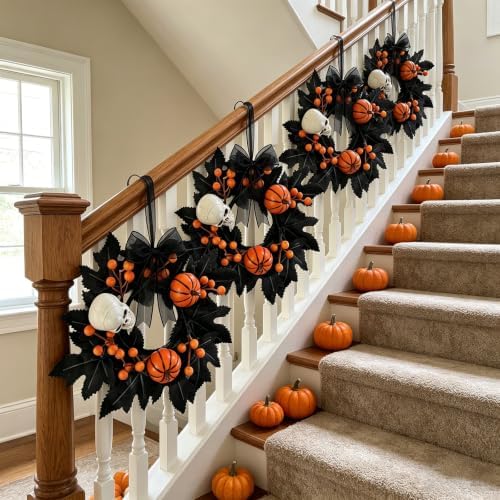 6 PCS Mini Halloween Cabinet Wreath Gothic Skeleton Leaves Wreath Decor - Image 5