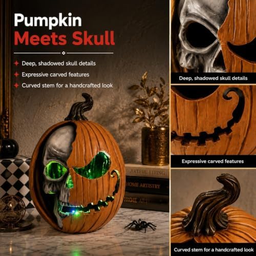 Led Light Up Jack O Lantern, Pumpkin Skull Halloween Decorations for Home - Image 5
