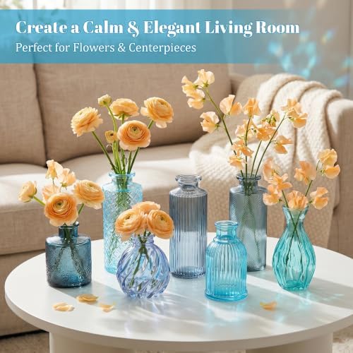15 Pcs Blue Glass Bud Vases Bulk, Vintage Small Flower Vase Set - Image 4