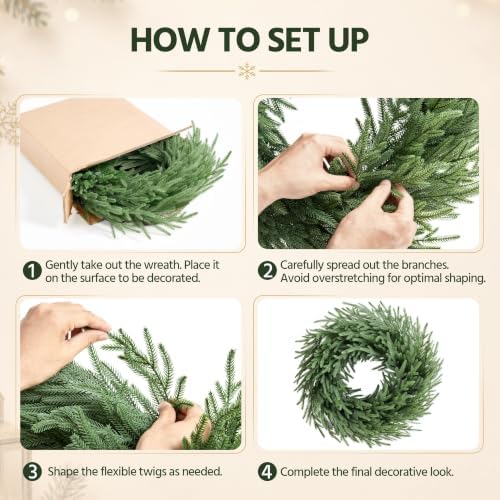 Yaheetech 26" Norfolk Pine Wreath Real Touch Xmas Wreath for Front Door - Image 5