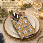 CPC Citrine Yellow Block Print Cotton Embroidery Napkin 18x18 (Pack of 4) - Image 4