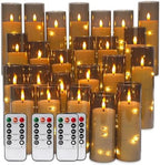 24 Pack Flameless LED Pillar Candles with Remote & Timer, Flickering Battery Operated Candles with Embedded Starry Lights, 3-Sizes Gray Acrylic Decorative Candles for Wedding, Home, Party Decor by Grcdoyvl