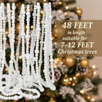 48Ft Christmas Wood Bead Garland Rustic Holiday Decor for Tree (White) - Image 3