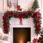 Riceshoot 6ft Christmas Garland for Mantel, Velvet Ball Bows Berry Design - Image 5