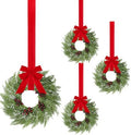 Barydat 4 Pcs 15" Mini Christmas Wreaths for Kitchen Cabinet with Long Bow by home