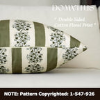 DOMVITUS Floral Throw Pillow Covers 24x24 Inch Set of 2, Block Print Decorative Pillow Covers Vintage Striped Neutral Farmhouse Boho Home Decor for Couch Sofa Bed Living Room, Green - Image 2