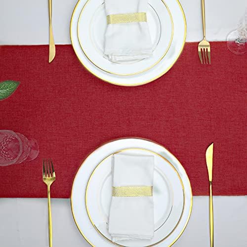 6 Pack Burgundy Farmhouse Table Runners Burlap Roll 13x84 inch - Image 5