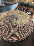 Senegal Placemats/African Bohemian Woven Seagrass Placemats/Natural Wicker Round Basket Placemats/Decorative Hanging Wicker Plates/Hanging Wall Decor (Brown & White) - Image 4