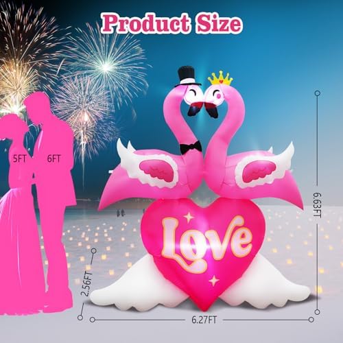 6.6FT Valentines Day Inflatables Pink Flamingos Couple with Love and Heart Decoration, Valentines Blow up Yard Decoration Flamingo Inflatable Built-in 5 LED for Anniversary Valentine Day Wedding Decor - Image 2