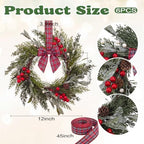 Riceshoot 12" Small Christmas Wreath for Chair Mini Cabinet Wreath with Bow - Image 2