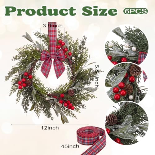 Riceshoot 12" Small Christmas Wreath for Chair Mini Cabinet Wreath with Bow - Image 2