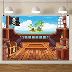 Leowefowa Fabric Cartoon Pirate Photo Backdrop 12x6ft Wooden Pirate Ship Deck Background Cannon and Skull Flag Backdrops for Photography Nautical Adventure Backdrops for Parties Vinyl - Image 2
